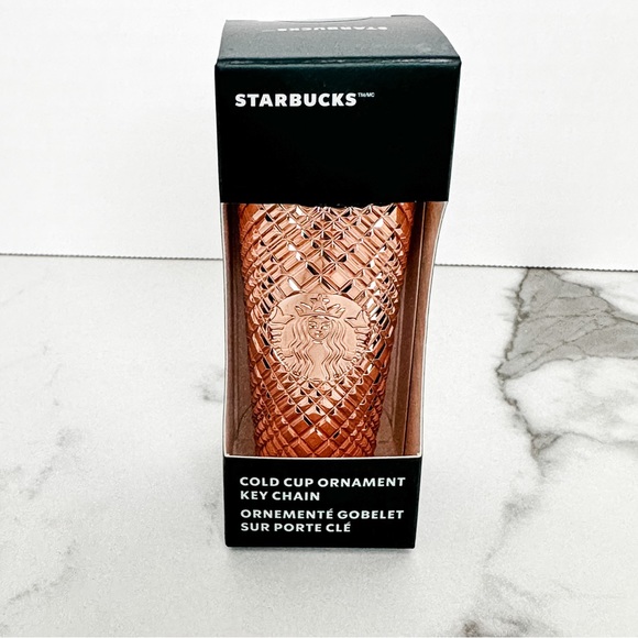 NWT Starbucks Holiday 2023 Metallic Rose Gold Jeweled Venti Tumbler & Keychain - Picture 3 of 6